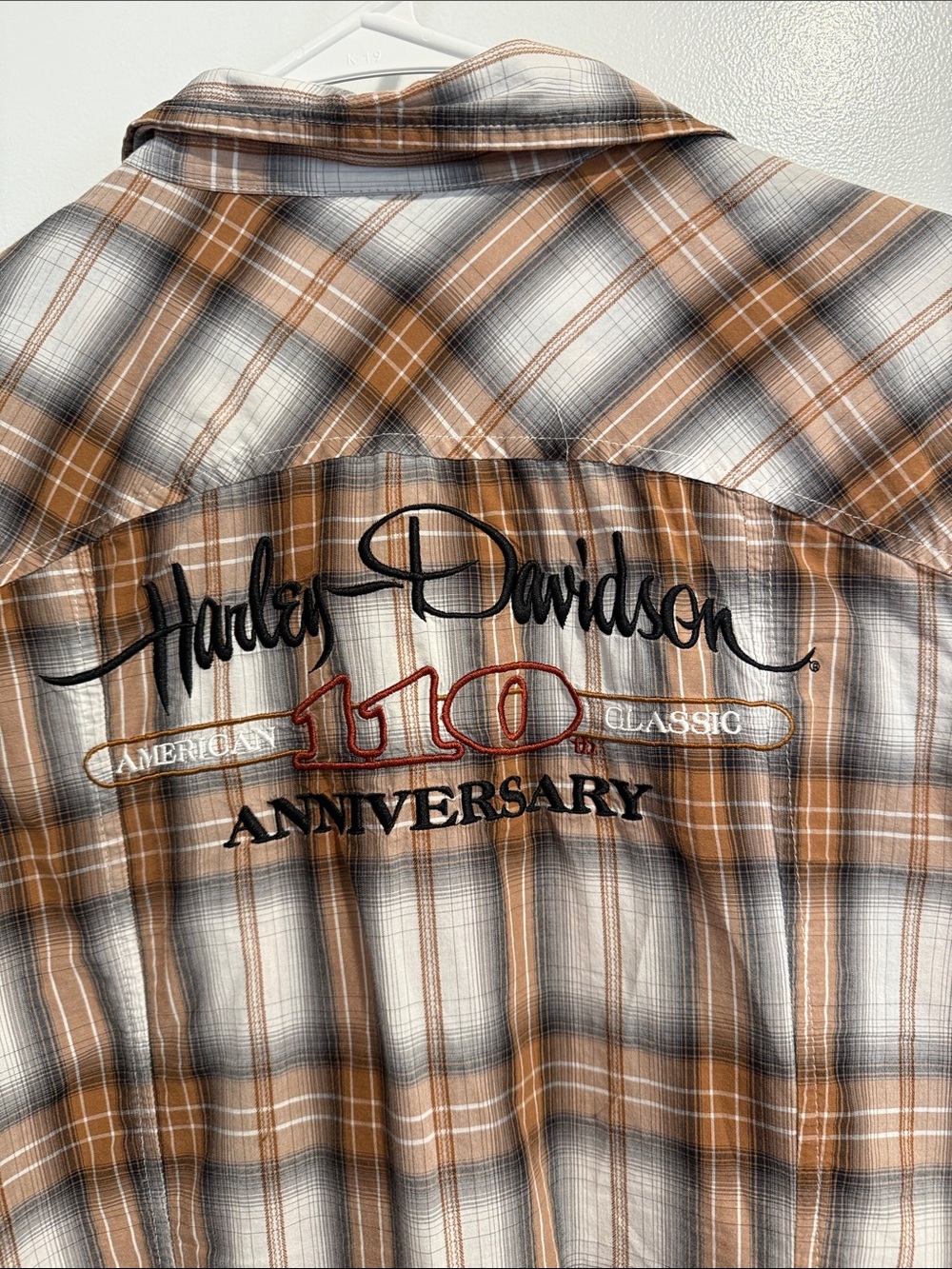 Harley-Davidson Brown and Gray Plaid Short-Sleeve Button-Down Shirt - Picture 5 of 6